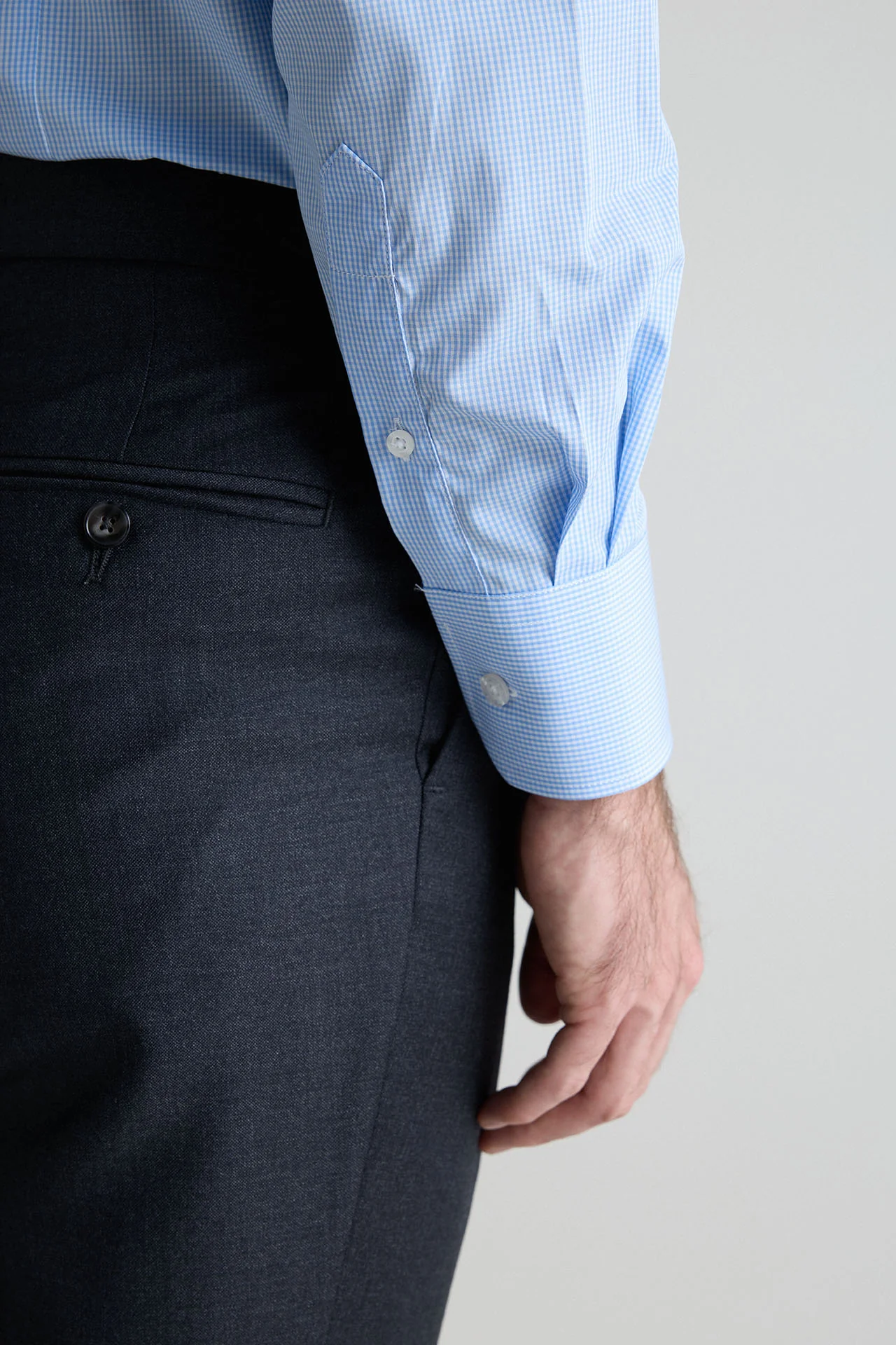 Camisa Vestir Micro Cuadro Vichy Celeste SIN Gemelos